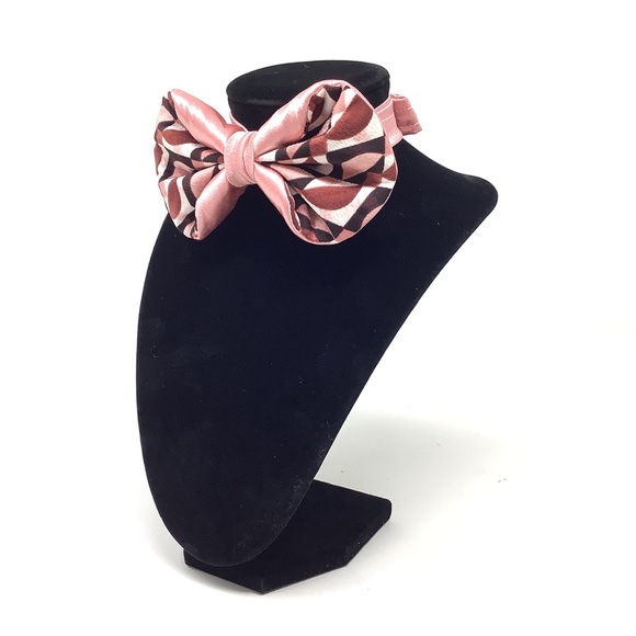 Peachy Pink Geometric Sneak-peak Silky Solid Handcrafted Bow Tie - Picture 2 of 13